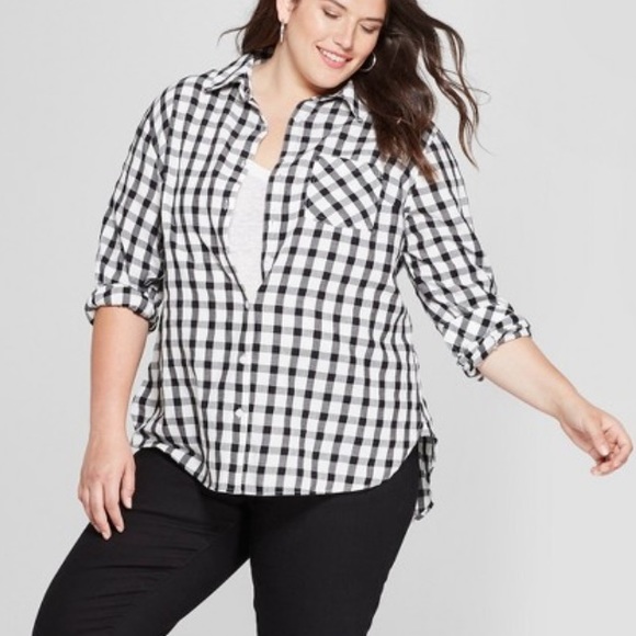 🔥2 x $25🔥Ava & Viv plus size black plaid button - Picture 1 of 6